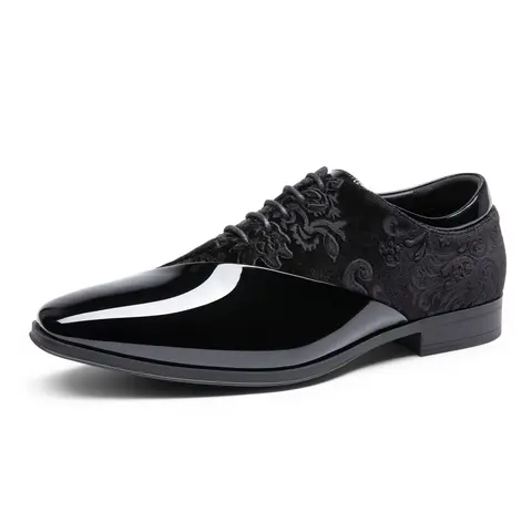 BRUNO MARC Men's Patented Shiny Oxford Shoes - Lace-Up Laces, Round Toe, Velvety Texture, Sequins, Formal Tuxedo Fit, Business Casual, All-Seasons Black, Rubber Sole Footwear