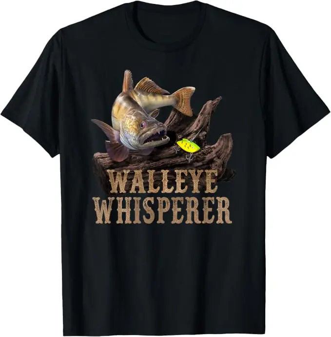 Large Walleye with Fishing Lure Drawing Walleye Whisperer Graphic Fishing T-Shirt
