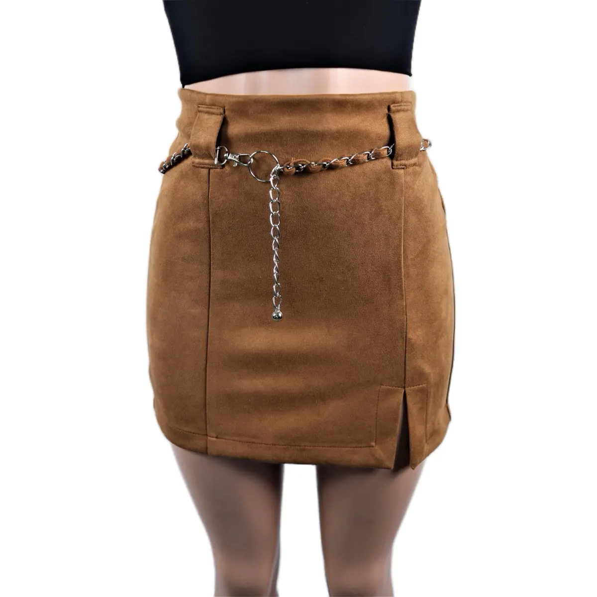 Women's High Waisted Suede Skirt with Belt Polyester Basic Spandex-=%2=-=%2= Spandex-=%2=-=%2=-=%2= elegant=%2=-=%2=-=%2= elegant