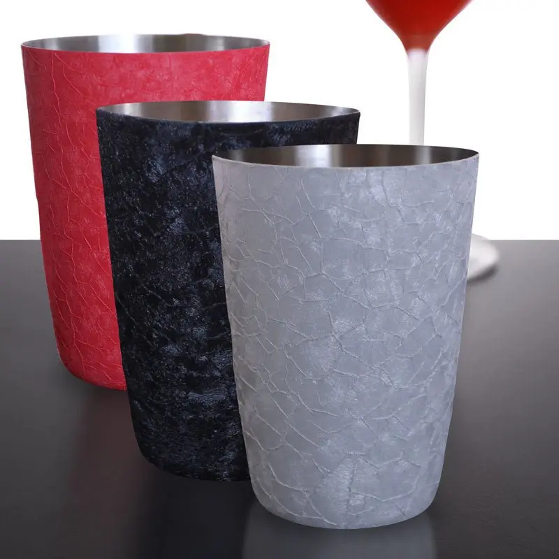 "Komodo Koat™" 16 oz Stainless Steel Cocktail Shaker Tin with Strainer - 4.6" x 3.15", Stainless, Slip-Resistant Texture, Hand Wash Recommended, Professional Home Bar Utensil for Home Bars