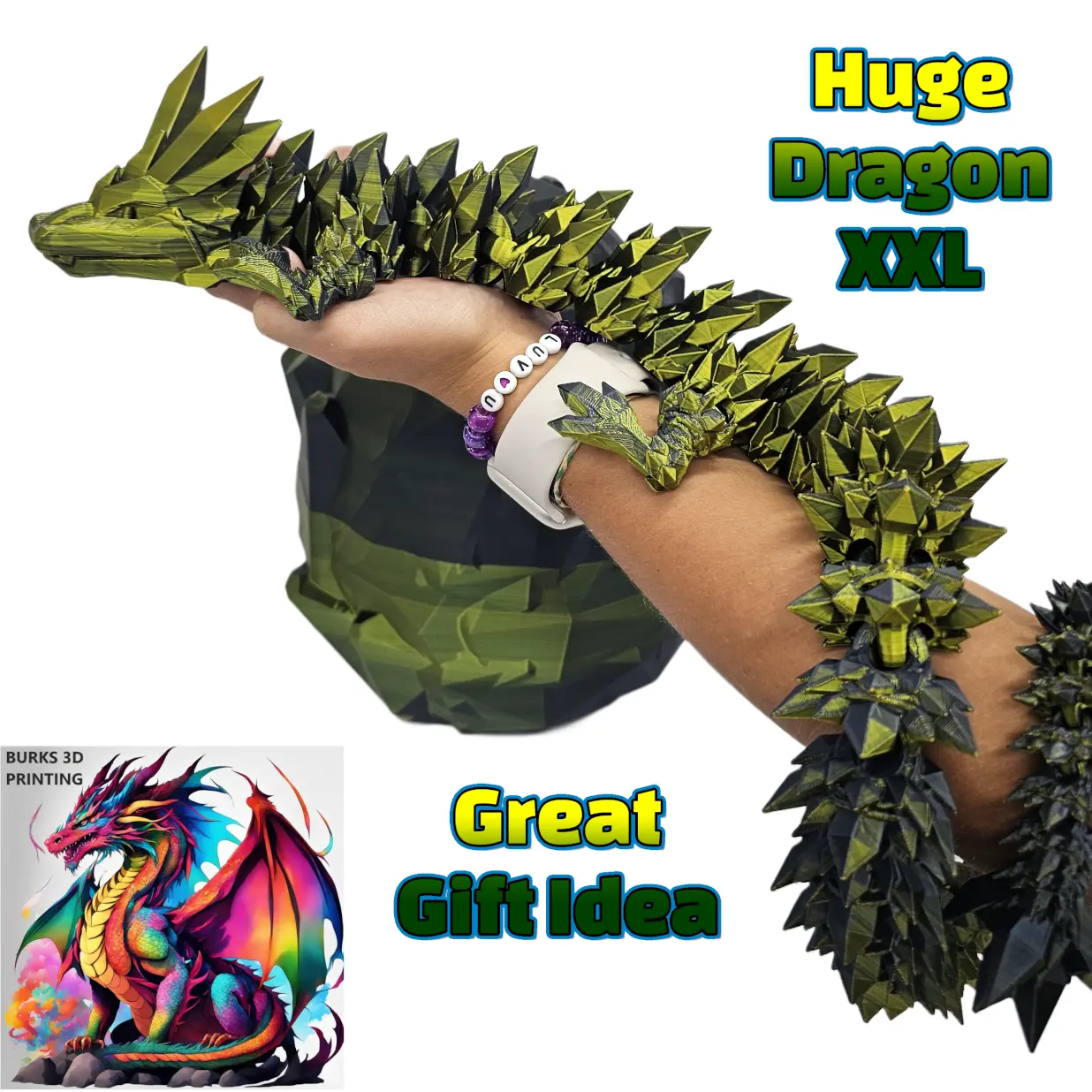 XXL Transition Crystal Dragon with Matching Eggs, Almost 30 Inches, 3D Printed Desk Fidget, Fully Articulated Dragon, Sensory Gift Idea for Men or Women