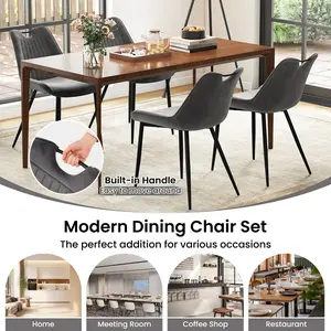 COSTWAY - Dining Chair Set of 4 Faux Leather Upholstered Kitchen Chairs with Metal Legs-Gray