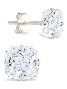 Sterling Silver Radiant Cut Prong Set Stud Earrings
