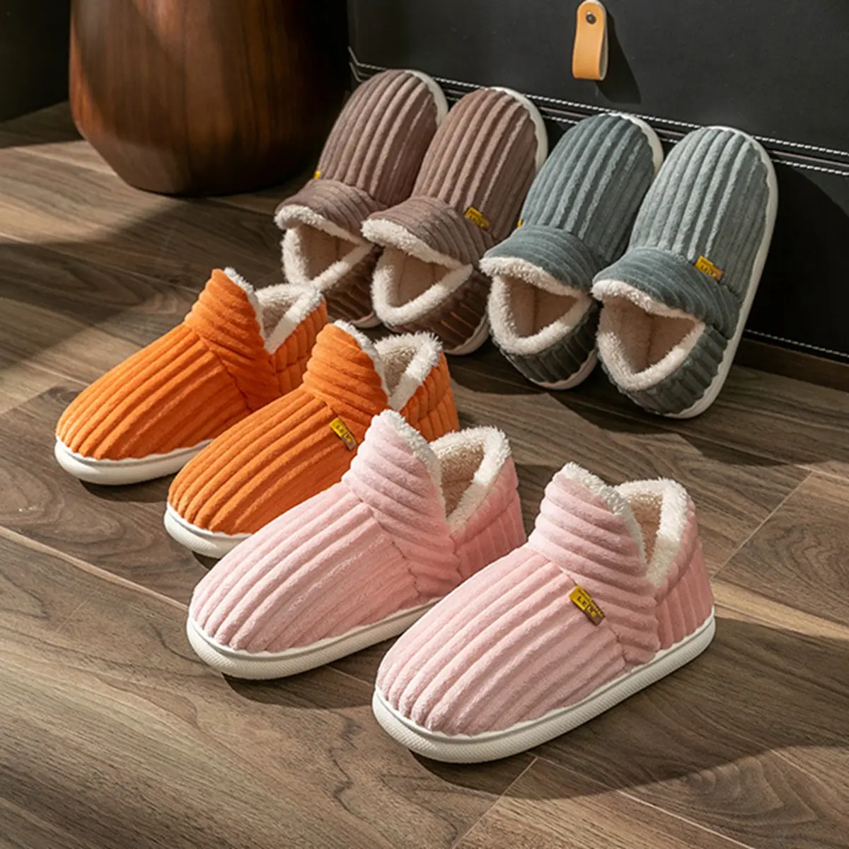 Women's & Men's Striped Soft Fluffy Fur Cloud Foam Plush Slippers - Full-Covered Slide Footwear, Anti-Skid Winter Indoor-Outdoor House Shoes, Fluffy Fur Women's Fashion Slippers, Cloud Foam Women's Fashion Slippers