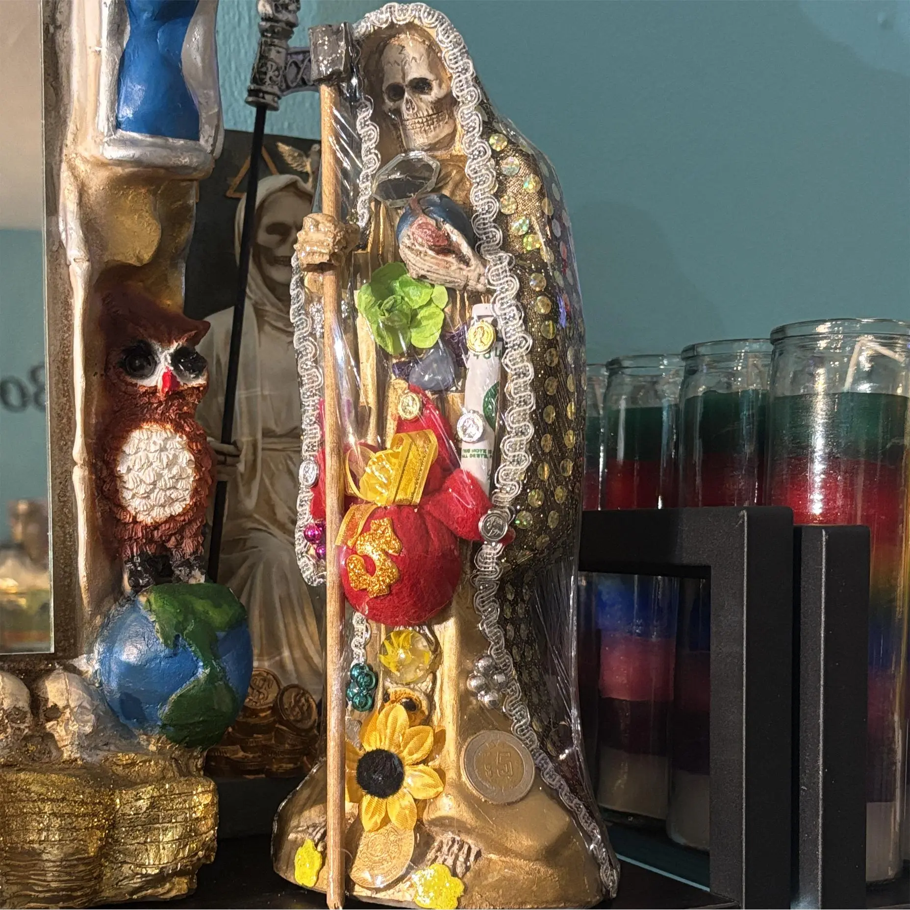 12 in Santa Muerte Sculpted Gorgeous Charged Statue, Gold Yoruba Figurine, Religious Home Decor Collectible, Home Supplies Ornament