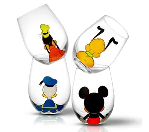 JoyJolt Set of Four 15-oz Mickey & Pals Stemless Wine Glasses