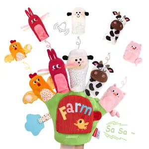 hahaland Montessori Farm Animal Hand Puppets with Rattle, Crinkle, Teether, Mirror – Baby Sensory Toys 6-12 MonthsMulti, Sensory Infant Toys for Boys and Girls, Ideal Birthday Christmas Gift
