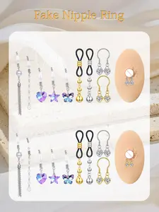 Fake Nipple Rings, Faux Nipple Piercings, Women Non-piercing Breast Rings, Fake Breast Ring, Adjustable Body Chains Clip on Nipplerings, Body Jewelry