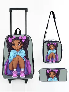 17-inch Rolling Backpack Set with African Girl Pattern Print