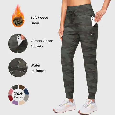 G GRADUAL Women's High-Waist Fleece Lined Joggers - Water Resistant, 2 Zipper Pockets, Adjustable Waist Belt & Bottom, Drawstring, Baggy Tapered Legs, Warm for Winter Hiking, Skiing, Athletic Casual Wear