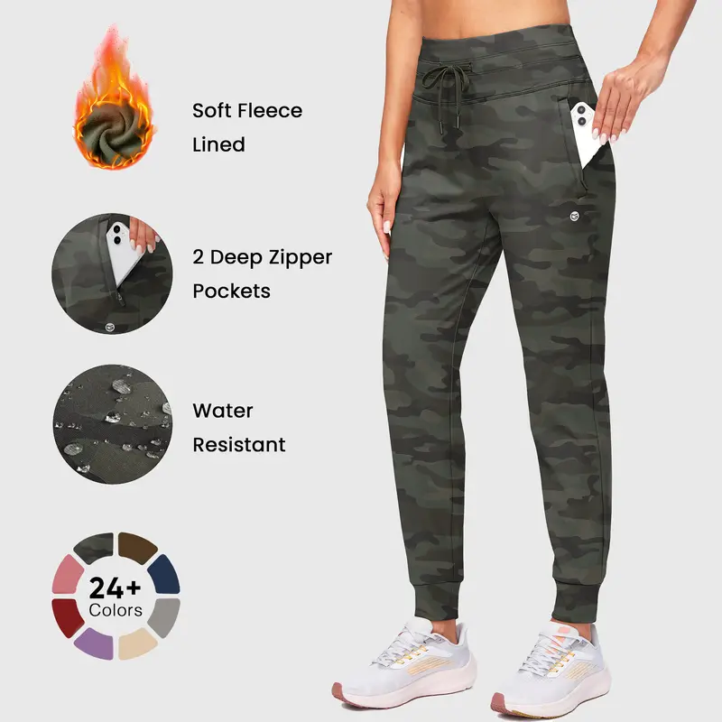 G GRADUAL Women's High-Waist Fleece Lined Joggers - Water Resistant, 2 Zipper Pockets, Adjustable Waist Belt & Bottom, Drawstring, Baggy Tapered Legs, Warm for Winter Hiking, Skiing, Athletic Casual Wear