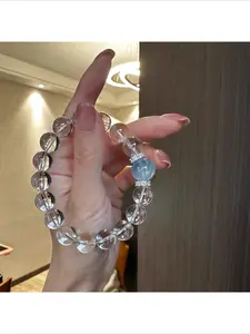 Hylemi Simulated Clear & Aquamarine Crystal Bracelet, 8mm/10mm/12mm Faux Crystal Beaded Stretch Bracelet