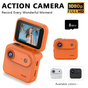 Digital Camera 1080P, Vlogging Video Camera for Travel, 180° Flip Screen Compact Camera for Teens with 8X Zoom, Includes 8GB Card(Available in white, orange, or black)