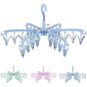 Foldable Drying Rack with 24 Clips for Drying Socks Lingerie Baby Clothes Drying Towels Rotatable Sock Drying Rack