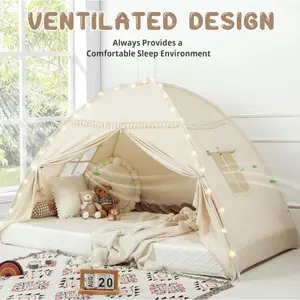 Twin Size Bed Tent - Lights & Flags, Foldable Canopy, Privacy Space, Bedroom Decor Gift Tent Play Baseball Mom Toys