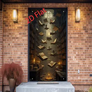 Hogwarts Castle Library Door Banner, Washable Polyurethane Fabric, Reusable Wall Decor, Easy Installation, 70.87x35.43 Inches, Yard Sign Banner