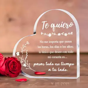 Heart Shaped Acrylic Plaque, Romantic Letter Pattern Acrylic Ornament with Box, Gift for Her, Anniversary Couple Gift, Love Plaque for Girlfriend/Wife, Decor, Acrylic Plaque Sign