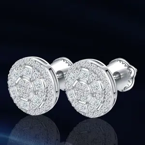 1 pair of 925 sterling silver 1 carat moissanite square cut round stud earrings - For Confession, Wedding, Party, Anniversary, Birthday, Thanksgiving, Valentine's Day, Christmas, New Year, Mother's Day with exquisite gift box