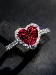 1 PC Romantic Heart Cubic Zirconia Ring For Women For Wedding Engagement Anniversary Party Jewelry Valentine's Day Gift