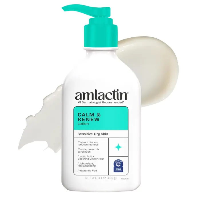 Calm & Renew Lotion - Therapeutic Body and Face Moisturizer for Sensitive Skin - No-Scrub Exfoliator and Body Lotion for Dry Skin with Lactic Acid AHA and Soothing Ginger Root, 14.1 oz