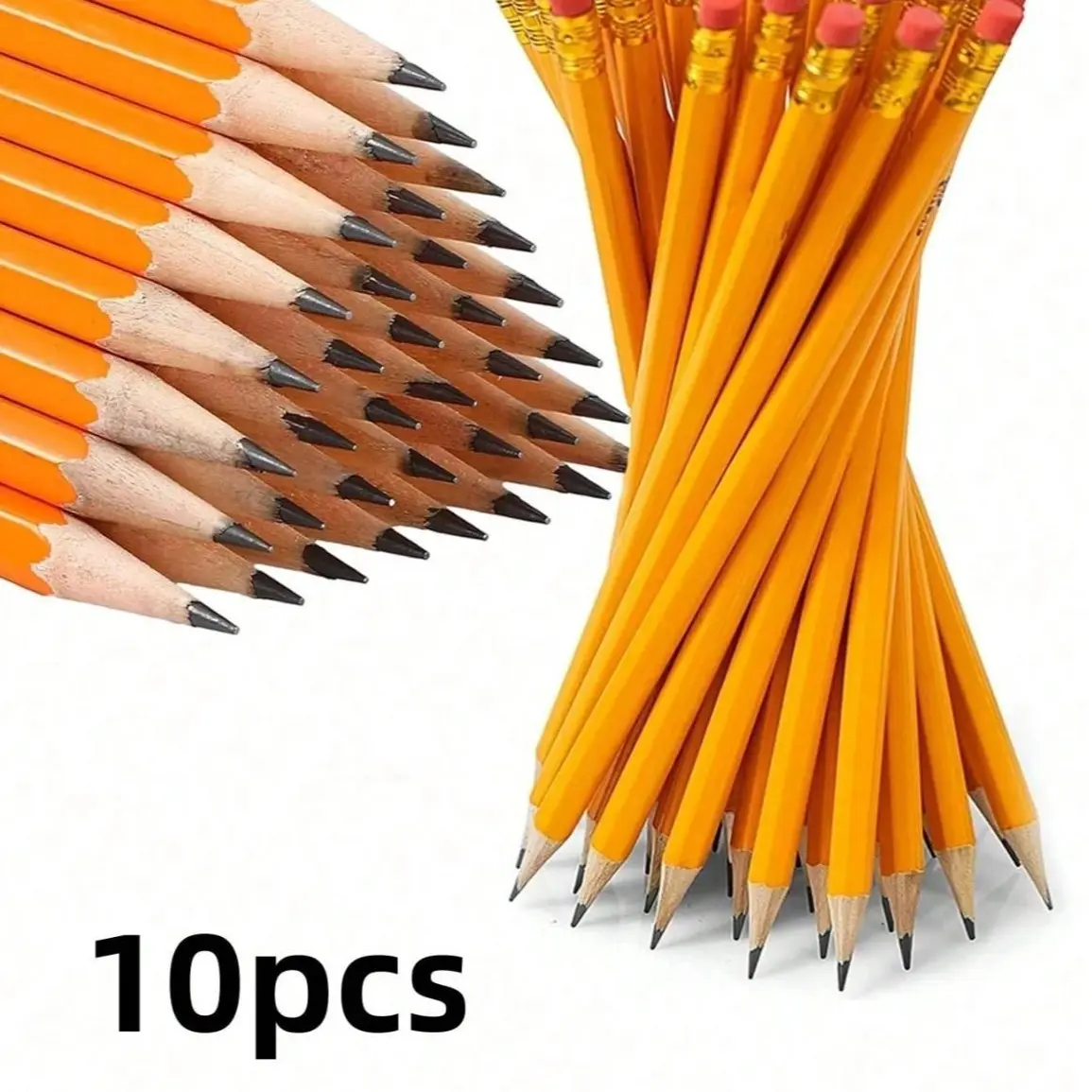 10Pcs/30Pcs/50Pcs/100Pcs Random Color Wooden Pencils with Eraser Caps, HB Graphite Pencils for Student Writing, Office & Drawing Supplies, Soft Random Color Eraser Tops, Back to School Stationery for Kids and Adults