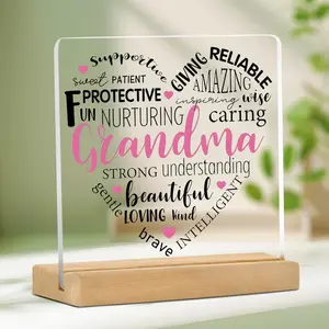 Grandma Gift, Acrylic Desktop Ornament with Wooden Base, Grandma Gift, Home Office Desktop Sign, Memorial Gift, Decor