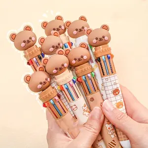 Little Bear Multicolor Pen - 10-color Round Ballpoint Pen, Smooth Writing Pens, Student Writing Tool, Cute Pens for School Supplies, Stationery Supplies - Applicable for 14+ Age Group