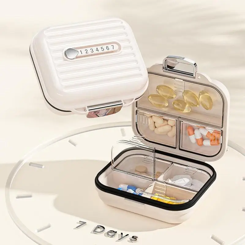 Travel Pill Organizer Box with Medicine Labels, Compartments Portable Pill Case, Daily MedicationOrganizer Storage Pill Container for Pocket Pharmacy