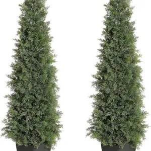 Artificial Cedar Topiary Trees - 5 FT (2 Pack) Topiary Trees Artificial Outdoor & Indoor,Realistic UV Resistant - for Outdoor,Garden, Front Door Decor Decorative