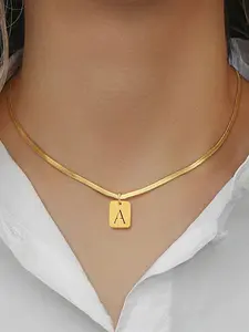 Women's Stainless Steel Herringbone Chain Necklace, Initial Necklace Jewelry, Classic Simple Design Letter Pendant, Casual Style All Seasons Jewelry