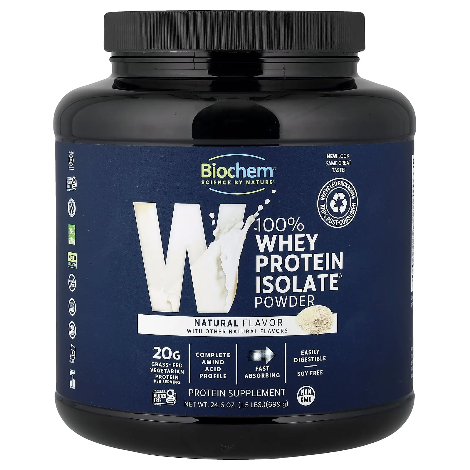 Biochem 100% Whey Protein Isolate Powder, Natural, 1.5 lbs (699 g)