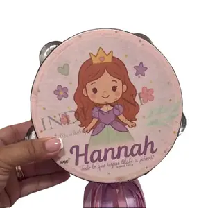 Personalized Princess 1 Tambourine Synthetic Leather Non-Slip Grip Metal Cymbals Handheld Percussion Instrument for Pleasant Sounds