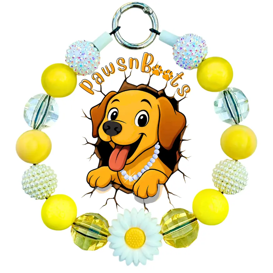 PawsnBoots Daisy-Duke Pet Necklace-Collar with Sunny Yellow Beads & Daisy Charm for Dogs and Cats Adjustable Lightweight Whimsical Design