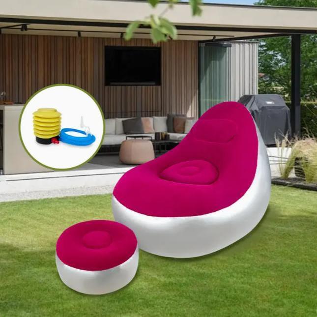 Inflatable Lounge Chair with Footrest Ergonomic Portable Sofa for Indoor & Outdoor Use Folding Couch for Living Room Gaming Office Balcony Travel Camping