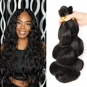 GK Body Wave Boho Human Hair for Bohemian Knotless Braids Braiding Bulk  No Weft 14 Inch 100g Jet Black - Easy to Install for Salon/Home/Beginners