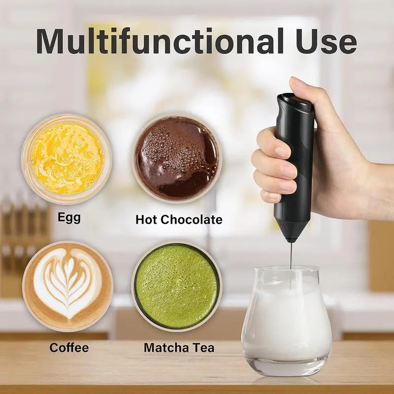 Cordless Rechargeable Electric Mini Smart Milk Frother Handheld Mixer - 304 SS Whisk, 1-Button Operation, 13,000 RPM Motor, 30s Barista-Level Foam for Cappuccino, Matcha, Matte Black Kitchen Utensil, One Button