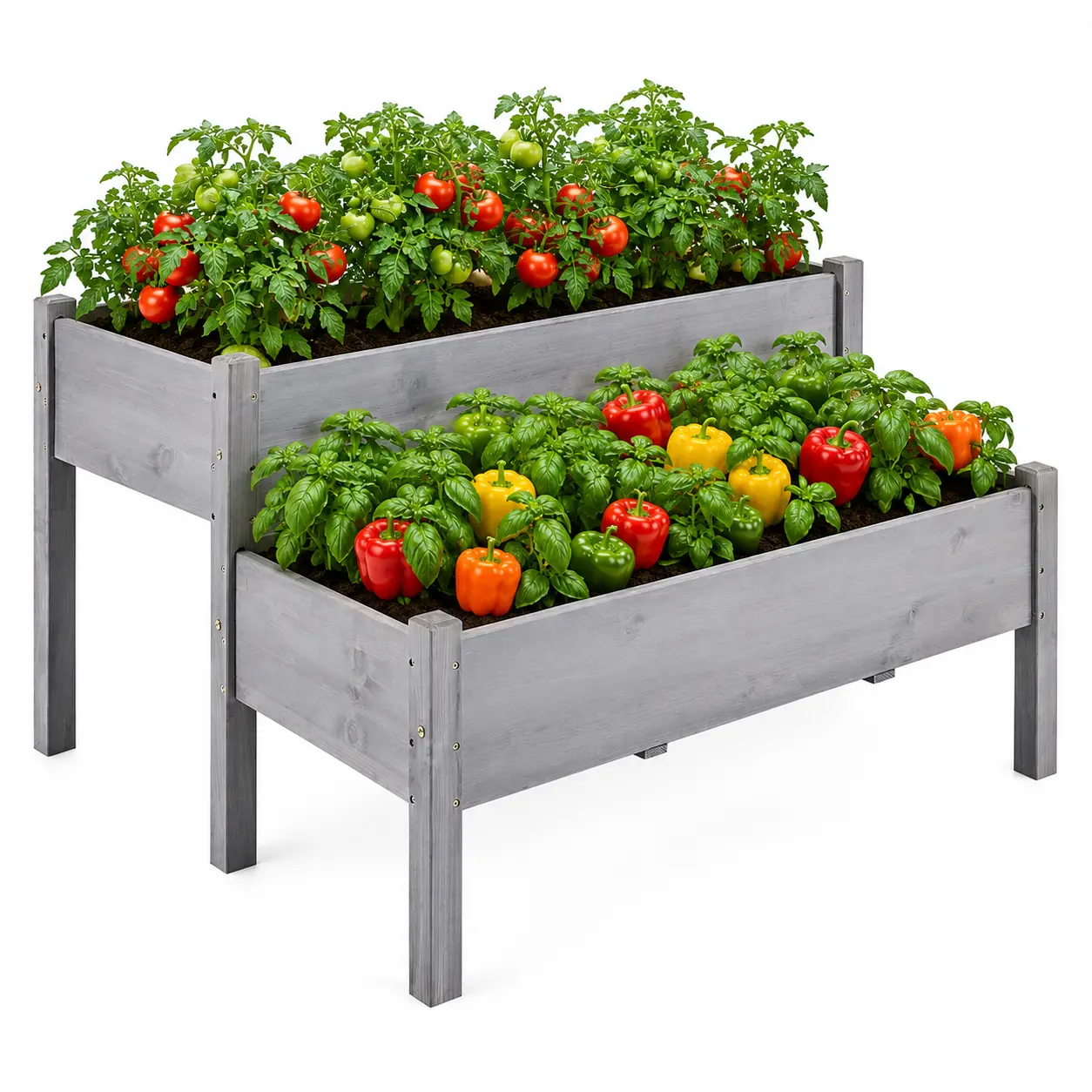 Costoffs 2-Tier Raised Garden Bed – Elevated Wooden Planter Box with Legs for Flowers, Vegetables, and Herbs, Natural Wooden Twin Beds for Garden or Yard