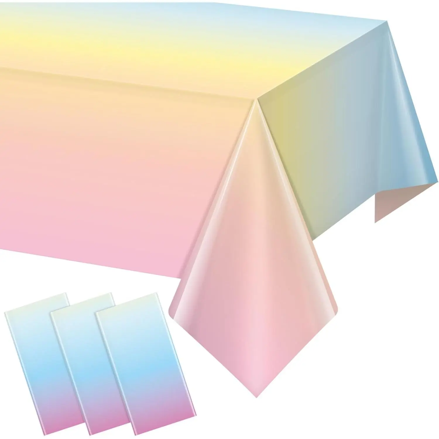 3 Pack Pastel Rainbow Plastic Tablecloth Party Decorations, Pastel Disposable Table Covers for Rectangle Tables, Rainbow Table Cloth for Easter Birthday Baby Shower Wedding Party Supplies, 54x108Inch