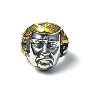 Stainless Steel Titanium Donald Trump President Rings for Men Women Fans Jewelry Knuckle Duster Collectible Realistic 3D Sculpture Gold Silver Tones Durable Daily Wear Parties Special Events Gift