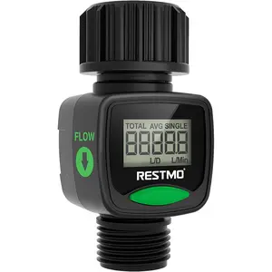 RESTMO Water Flow Meter, High Measure Accuracy, Measure Gallon/Liter Consumption and Flow Rate for Outdoor Garden Hose Watering, RV Water Tank Filling, Lawn Sprinkler and Nozzle Sprayer