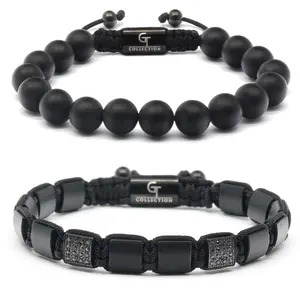 2 PIECE SET - BLACK ONYX Single Bead Bracelet And Flatbead Bracelet
