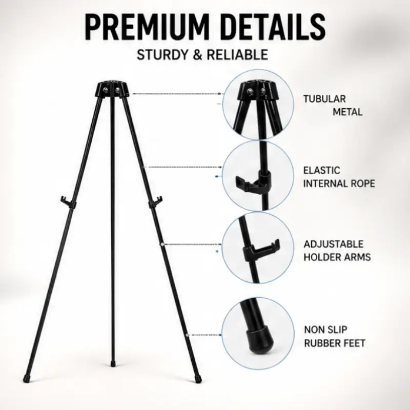 1 piece, display easel bracket, 56.6-inch instant lightweight portable floor standing easel, metal easel for art students, suitable for wedding signage/poster display/exhibition party signage