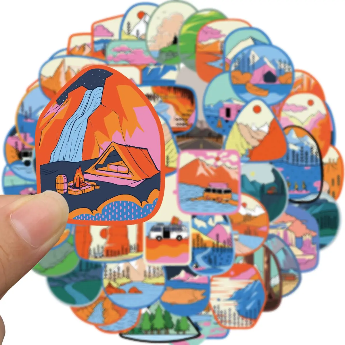 Outdoor Camping Hiking Adventure Sticker Collage Pack, 50pcs/set Wilderness Nature Travel Camper Sticker, Waterproof Summer Camp Scenes Stickers Decals for Adults Teens Girls Boys