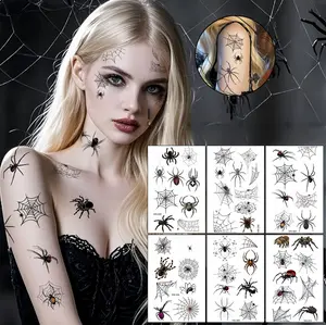 Halloween Spider Web Temporary Tattoo Kit 10 Sheets Realistic 3D Design Waterproof Durable for Men Women Kids Face Makeup Perfect for Halloween Parties