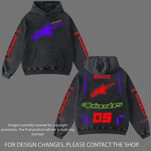 Red A-stars Biker Hoodie Washed Vintage Racing Streetwear, Motorcycle Graphic Hoodie Unisex, Designed for Motor Fans, Sportbike Culture, Speed Lovers & Urban Motorbike Style