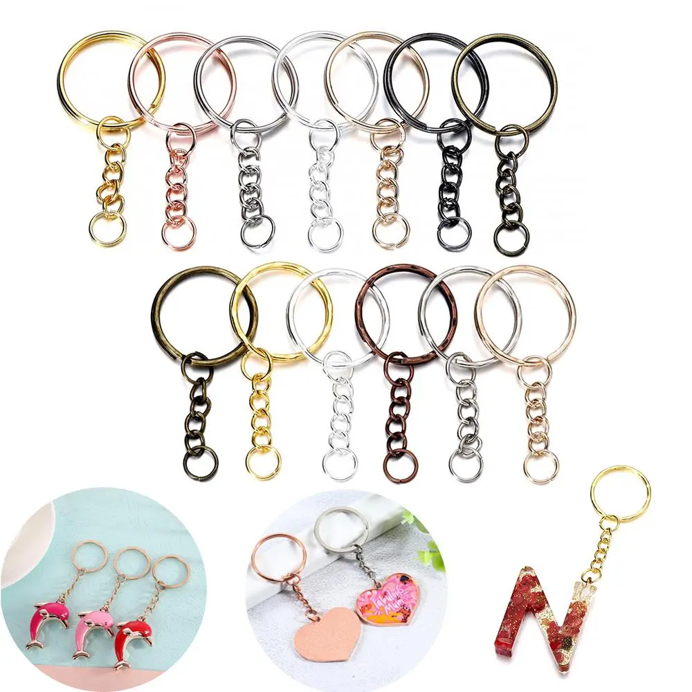 10Pcs/Pack Key Ring Key Chain Black Round Split Keychain Keyrings With Jump Ring For DIY Jewelry Crafts Making Accessories