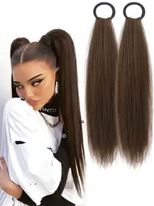 2 Piece Straight Ponytail Set, Loose Medium Long Straight Hair, Synthetic Hair Extensions, Soft Synthetic Hair, Natural Look, Elegant for Women and Girls