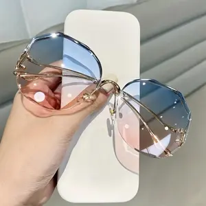 Frameless Gradient Glasses for Men and Women, Rose Gold Accent Lenses, Lightweight Modern Design, Durable Temples, Stylish Casual Eyewear with Protective Case unisex square frame glass Women's Oval Titanium Glasses lens men gradient lens rectangle