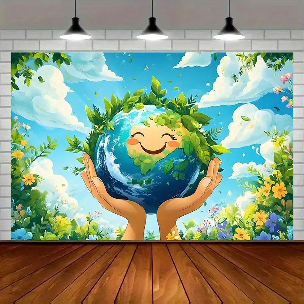 1pc Polyester Fabric Earth Theme Party Banner - Glam Look Decor for Home Walls, Party Backdrop, Photo Props, Earth Day, Decorative