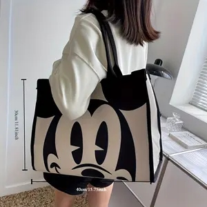 Mickey Canvas Tote Bag, Literary Travel Shoulder Bag, Cartoon Anime School Handbag, Shopping Bag